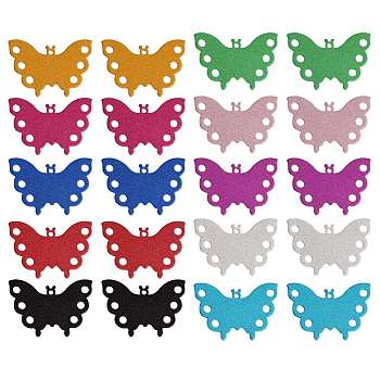 20 Pcs 10 Colors Aluminum Blank Chandelier Components Links, Butterfly Shape, Mixed Color, 31x45x1mm, Hole: 2mm, 2pcs/color