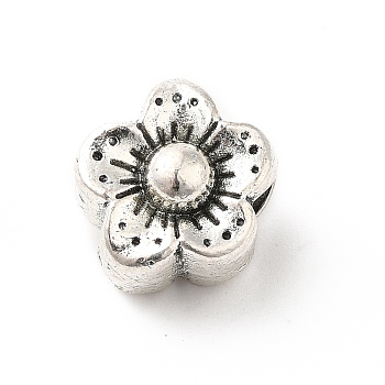 Tibetan Style Alloy European Beads, Large Hole Beads, Flower, Antique Silver, 11.5x11.5x9.5mm, Hole: 4.2mm, about 177pcs/500g