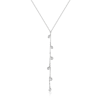 Rhodium Plated 925 Sterling Silver with Clear Cubic Zirconia Lariat Necklaces for Women, Platinum, 17.32 inch(44cm)