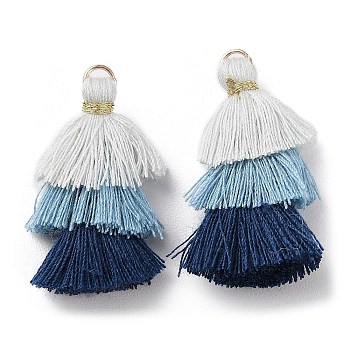 Polycotton Tassel Pendant Decorations, with Iron Loops, Azure, 34~45x4~5mm, Hole: 3mm