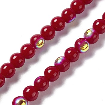 Spray Painted Glass Beads Strands, Round, FireBrick, 8~9mm, Hole: 1.2~1.5mm, about 46~56pcs/strand, 14.65~16.3''(37.2~41.4cm)