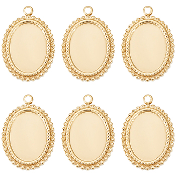 6Pcs 304 Stainless Steel Pendant Cabochon Settings, with Jump Rings, Oval, Real 14K Gold Plated, Tray: 14x10mm, 21.5x15x2.5mm, Jump Ring: 3.8x0.5mm, 2.8mm inner diameter