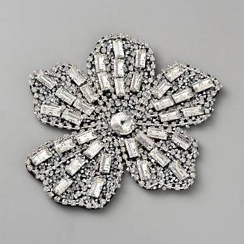 Felt & Rhinestone Embroider Thread Iron on/Sew On Patches, Cloth Appliques, Flower, Gray, 94x98x9mm