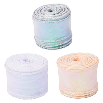 Pandahall 3 Rolls 3 Colors Flat Rainbow Color Organza Ribbon, Iridescent Ribbon for Bowknot, Flower, Gift Decoration, Mixed Color, 1-5/8~1-3/4 inch(38~43mm), 10 yards/roll, 1 roll/color