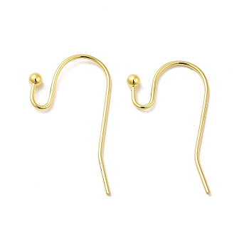 Golden Color Brass Hook Ear Wire, Lead Free and Cadmium Free, Size: about 11mm wide, 22mm long, 0.75mm thick, Ball: 2mm in diameter
