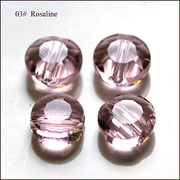 Imitation Austrian Crystal Beads, Grade AAA, Faceted, Flat Round, Pink, 6x3.5mm, Hole: 0.7~0.9mm