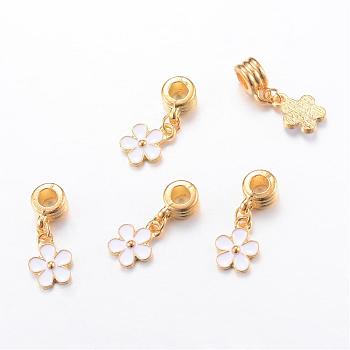 Alloy European Dangle Charms with Enamel, Flower, Golden, 28mm, Hole: 4.5mm