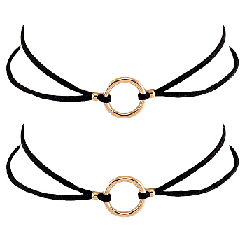 Alloy Ring Link Black Faux Suede Choker Necklaces, Golden, 15.75 inch(40cm)