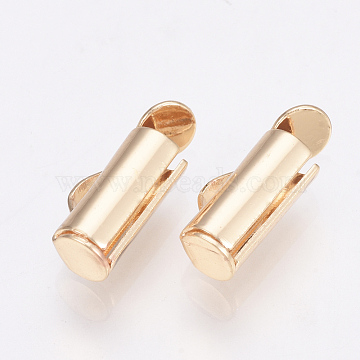 Brass Slide On End Clasp Tubes, Slider End Caps, Light Gold, 6x13x4mm, Hole: 1x3mm(X-KK-Q747-11D-KC)
