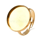 304 Stainless Steel Adjustable Ring Components, Round Pad Ring Settings, Ion Plating(IP), Real 18K Gold Plated, Tray: 18mm, 20mm, Inner Diameter: 19mm(STAS-D374-01G-07)