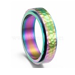 304 Stainless Steel Rotating Spinner Fidget Band Rings for Anxiety Stress Relief, Rainbow Color, US Size 9(18.9mm)(PW-WG7734C-06)