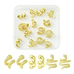 15Pcs 3 Styles Brass Spacer Beads, Long-Lasting Plated, Rack Plating, Lead Free & Cadmium Free, Snake, Real 18K Gold Plated, 7.5~15x9~13mm, Inner Diameter: 4~9.5mm, 5pcs/style(KK-CJ0003-54)