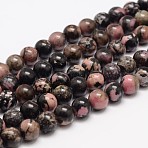 Natural Rhodonite Bead Strands, Round, 8mm, Hole: 1mm, about 48pcs/strand, 15.5 inch(G-K153-B42-8mm)
