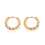 304 Stainless Steel Hoop Earrings for Women, with Enamel, Ring, Ion Plating(IP), Real 14K Gold Plated, 15x3mm(EJEW-N059-21G)