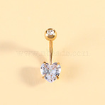 304 Stainless Steel Clear Cubic Zirconia Heart Curved Barbell Belly Rings, Golden, 23x8mm(WG52F32-07)