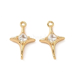 Brass Micro Pave Clear Cubic Zirconia Pendants, Star, Nickel Free, Real 18K Gold Plated, 16x10x4.5mm, Hole: 1.2mm and 0.8mm(KK-B160-30G)
