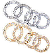 8Pcs 4 Styles Alloy Crystal Rhinestone Spring Gate Rings, Ring Shape, Platinum & Light Gold, 28.5~34x5mm, Inner Diameter: 19~24.5mm, 2pcs/style(FIND-GF0005-59)