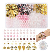 DIY Gemstone Bracelet Making Kit, Including Natural Mixed Stone Round & Rhinestone Spacer Beads, Tree & Flower & Elephant Alloy Pendants, Mixed Color(DIY-TA0003-90)