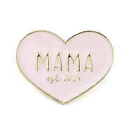 Mother's Day Alloy Brooches, Enamel Pins, for Backpack Cloth, Heart with Word MAMA, Golden, 23x30x1.5mm(JEWB-K018-22G)