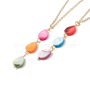 Natural Shell Teardrop Pendant Necklace with 304 Stainless Steel Chains for Women, Golden, Colorful, 17.76~17.91 inch(45.1~45.5cm)(NJEW-C016-12G)
