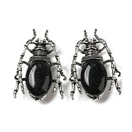 Dual-use Items Alloy Brooch, with Synthetic Blue Goldstone, Spider, 49.5x35.5x15~16mm, Hole: 4x2.5mm(JEWB-C026-05F-AS)