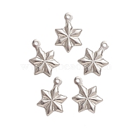 304 Stainless Steel Pendants, Star, Stainless Steel Color, 14x9.5x0.8mm, Hole: 1.2mm(STAS-D174-07P)