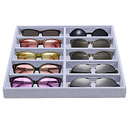 10-Slot Wood Covered with Velvet Sun Glasses Storage Tray, Square, Light Grey, 35.3x35.3x3.6cm(ODIS-WH0025-174)