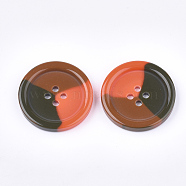 Tri-color Resin Buttons, 4-Hole, Flat Round, Colorful, 28x4mm, Hole: 2mm(RESI-S377-06B-03)