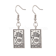 304 Stainless Steel Dangle Earrings, Alloy Tarot Card Pendant Earring for Women, Antique Silver, 48mm, Pin: 0.8mm(EJEW-JE05180-01)