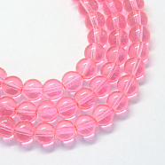 Baking Painted Transparent Glass Round Bead Strands, Pink, 8.5~9mm, Hole: 1.5mm, about 105pcs/strand, 31.8 inch(X-DGLA-Q022-8mm-07)