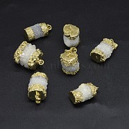 Natural Druzy Crystal Agate Pendants, Druzy Trimmed Stone, with Long-Lasting Plated Brass Findings, Nuggets, Golden, 25~27x12~23mm, Hole: 5~8x5mm(G-F584-J01-G)