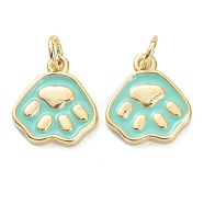 Brass Enamel Pendants, Long-Lasting Plated, Real 18K Gold Plated, Dog Paw Prints, Pale Green, 13.5x12x2mm, Hole: 3mm(ZIRC-J041-05E)