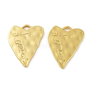 304 Stainless Steel Pendants, Textured, Heart with Word Lamour Charm, Real 18K Gold Plated, 33x26x2mm, Hole: 5x3mm(STAS-F304-06G-02)