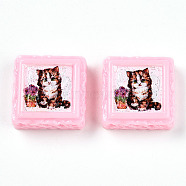 Opaque Resin Decoden Cabochons, Biscuits & Cat, Pearl Pink, 21x21x8~9mm(RESI-N039-130A)