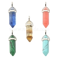 5Pcs 5 Styles Synthetic Mixed Gemstone Pointed Pendants, Faceted Bullet Charms, with Platinum Tone Random Alloy Pendant Hexagon Bead Cap Bails, 36~40x12mm, Hole: 3x4mm, Gemstone: 8mm in diameter, 1pc/style(G-YW0001-46)