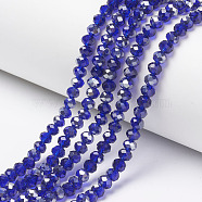 Electroplate Transparent Glass Beads Strands, Half Gray Plated, Faceted, Rondelle, Dark Blue, 4x3mm, Hole: 0.4mm, about 123~127pcs/strand, 16.5~16.9 inch(42~43cm)(EGLA-A034-T4mm-E14)