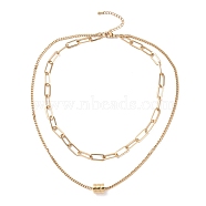 Vacuum Plating 304 Stainless Steel Double Chains Multi Layered Necklace with Column Beaded for Women, Golden, 16.34 inch(41.5cm)(STAS-E155-11G)
