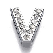 Alloy Letter Slide Charms, with Crystal Rhinestone, Cadmium Free & Lead Free, Platinum, Letter.V, 20x16.5x6.5mm, Hole: 3x18.5mm(RB-F034-01V-P-RS)