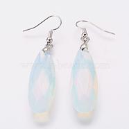Opalite Dangle Earrings, with Brass Findings, Oval, Faceted, 62mm,Pin: 0.5mm(EJEW-G218-A05)