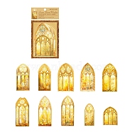 10Pcs Retro Window Pattern PET & Paper Decorative Stickers, for DIY Scrapbooking, Gold, 80~128mm(PW-WG40770-01)