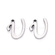 201 Stainless Steel Charms, Laser Cut, Stainless Steel Color, Letter.U, 11.5x10x1mm, Hole: 1mm(STAS-R105-U)