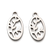 316 Surgical Stainless Steel Pendants, Laser Cut, Tree of Life Charm, Stainless Steel Color, Oval, 15x8x1mm, Hole: 1.6mm(STAS-H190-02P-05)