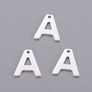 201 Stainless Steel Charms, Letter, Silver Color Plated, Letter.A, 11x10x0.7mm, Hole: 1mm(STAS-L232-007A)