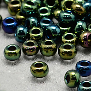 8/0 Grade A Round Glass Seed Beads, Metallic Colours Iris, Teal, 8/0, 3x2mm, Hole: 1mm, about 10000pcs/bag(SEED-Q008-3mm-F605)