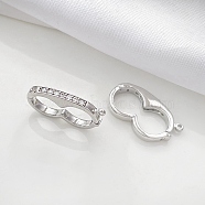 Brass Pave Glass Rhinestone Twister Clasps, for Pearl Jewelry Making, Platinum, 19x11x2mm(PW-WG16885-02)