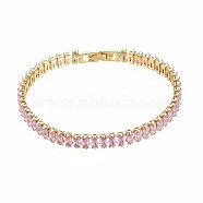 Cubic Zirconia Classic Tennis Bracelet, Real 18K Gold Plated Brass Cubic Zirconia Link Chain Bracelet for Women, Nickel Free, Pearl Pink, 7-1/8 inch~7-1/2 inch(18~19cm)(X-ZIRC-S067-073G-NF)