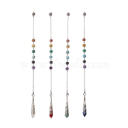 Mixed Natural Gemstone Pointed Dowsing Pendulums, Bullet Charm, with Dyed & Frosted Natural Agate, Stainless Steel Chain, Alloy Lobster Claw Clasp, 262~263mm, Hole: 1.8mm(PALLOY-JF01986)