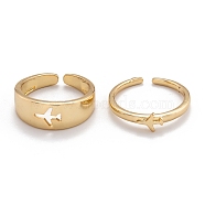 Brass Cuff Rings, Open Rings, Couple Rings, Long-Lasting Plated, Plane, Golden, US Size 6 3/4(17.1mm), 2pcs/set(RJEW-I077-24G)