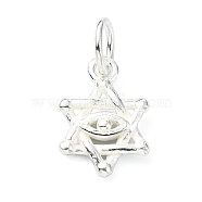 925 Sterling Silver Star of David with Eye Charms, with Jump Rings, Silver, 12x9x2.5mm, Hole: 4mm(STER-M119-11S)