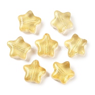 Transparent Spray Painted Glass Beads, with Glitter Power, Star, Gold, 8x8x4mm, Hole: 1mm(GLAA-NH0003-01D)